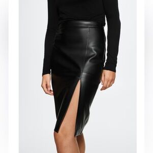 Mango Black Leather Skirt